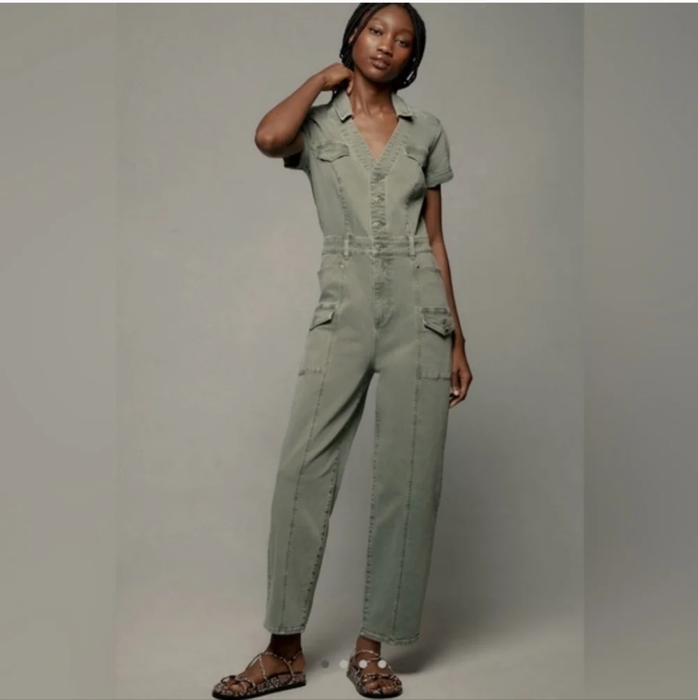 PAIGE, Alexis Olive Green Short-Sleeve Utility Jumpsuit - Picture 2 of 6